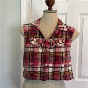 Retro flannel crop top red plaid size L